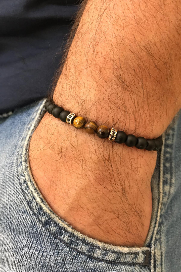 NVM FRNCH Natural Stone Double Color Adjustable Handmade Men's Bracelet FRJ11235335-G - Etten-Leur