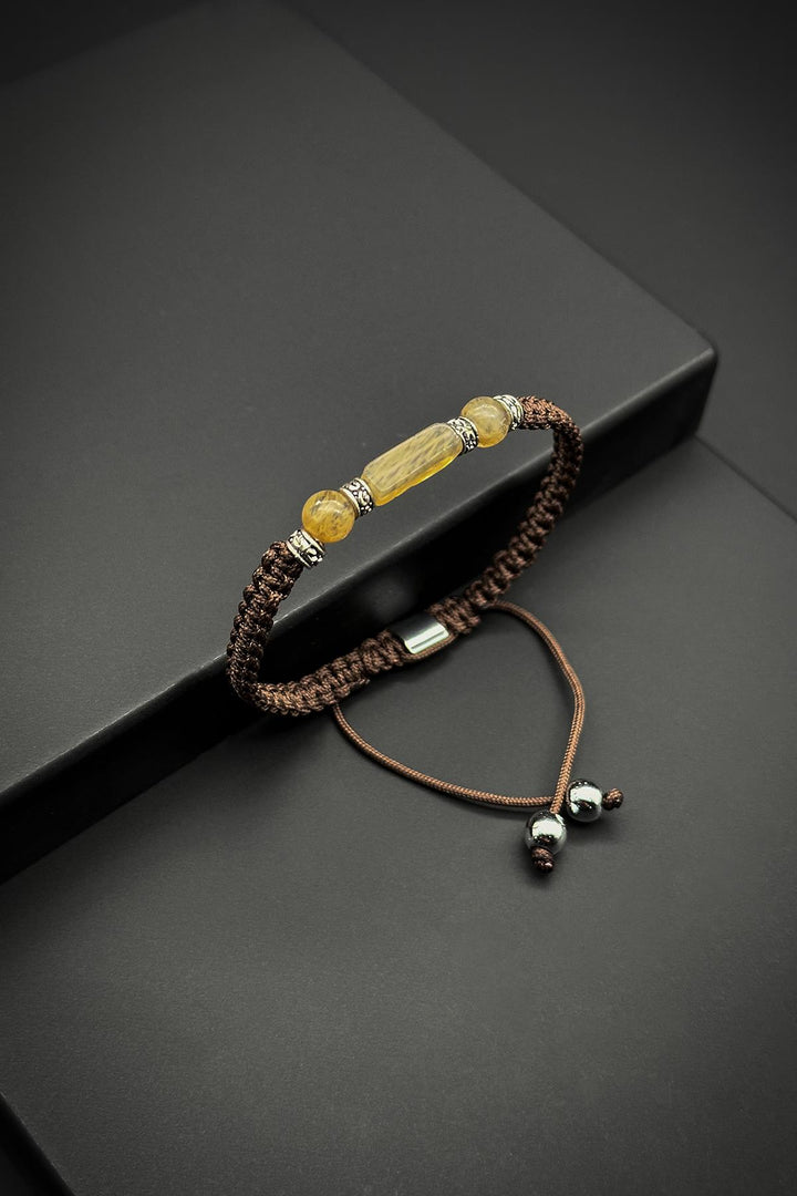NVM FRNCH Citrine Natural Stone Brown Adjustable Men's Bracelet FRJ11976-2076-K - Keratsíni
