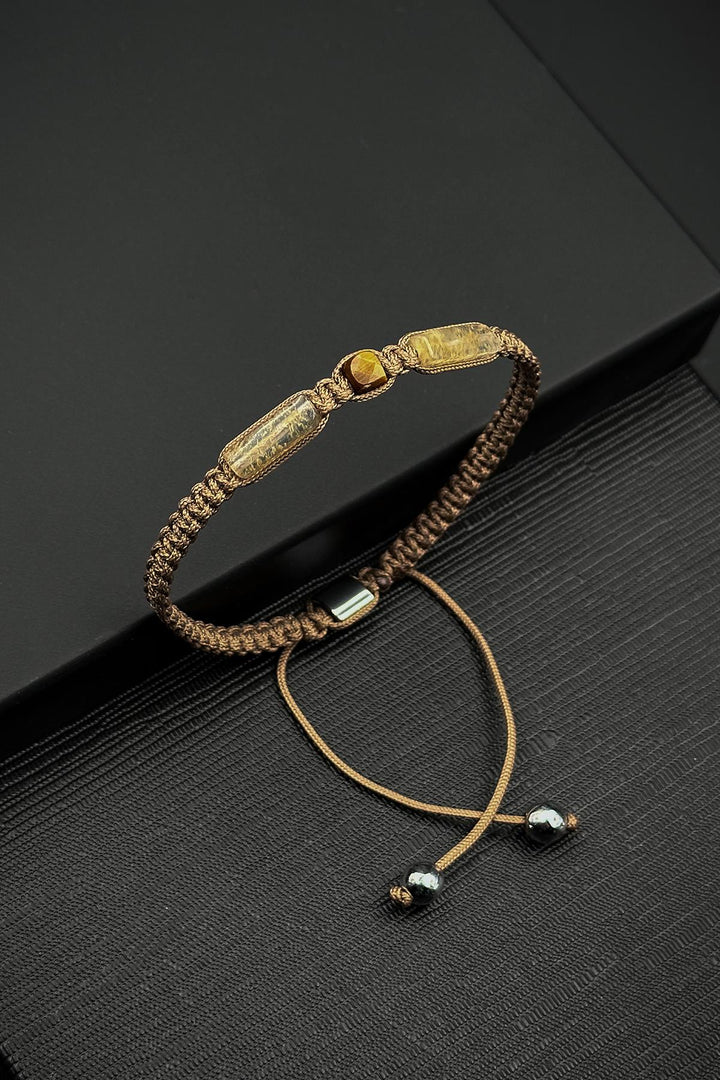 NVM FRNCH Citrine and Tiger Eye Natural Stone Brown Macrame Men's Bracelet FRJ12405-3405-K - Fiumicino