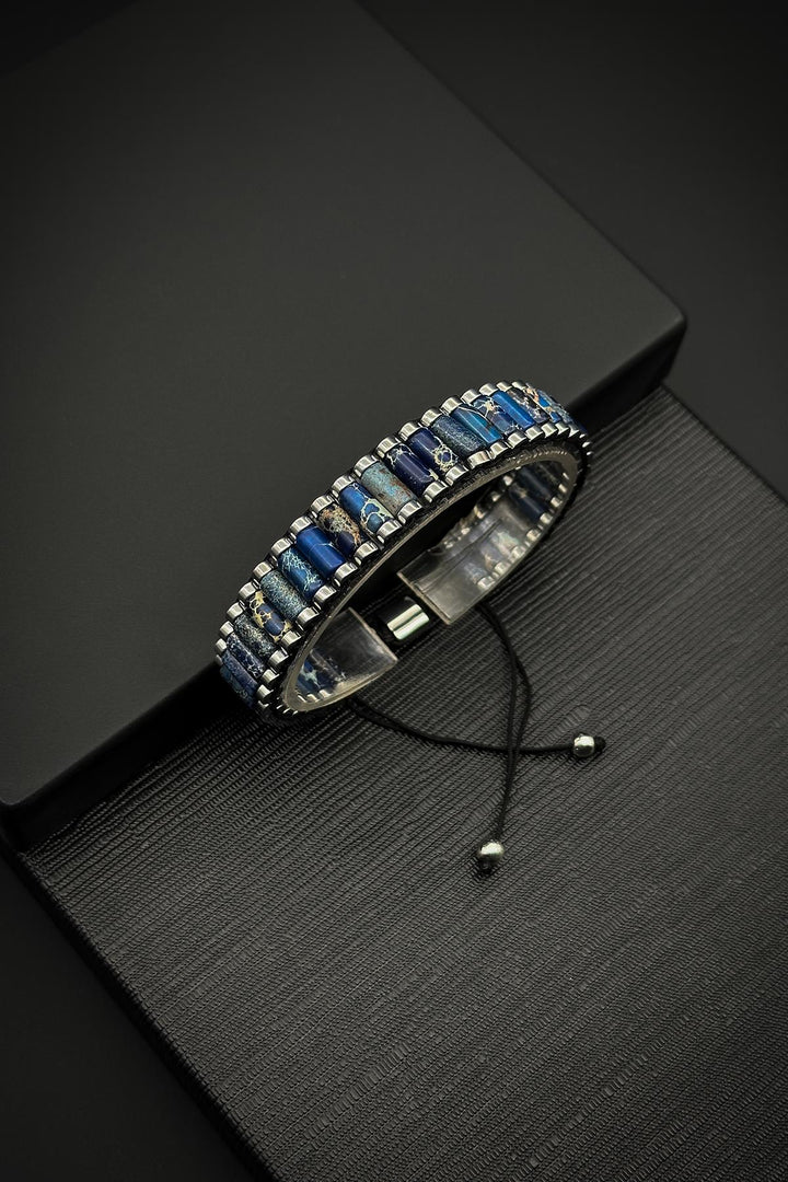 NVM FRNCH Varisit Natural Stone Navy Color Adjustable Macrame Men's Bracelet FRJ12065-3065-L - Rosenheim