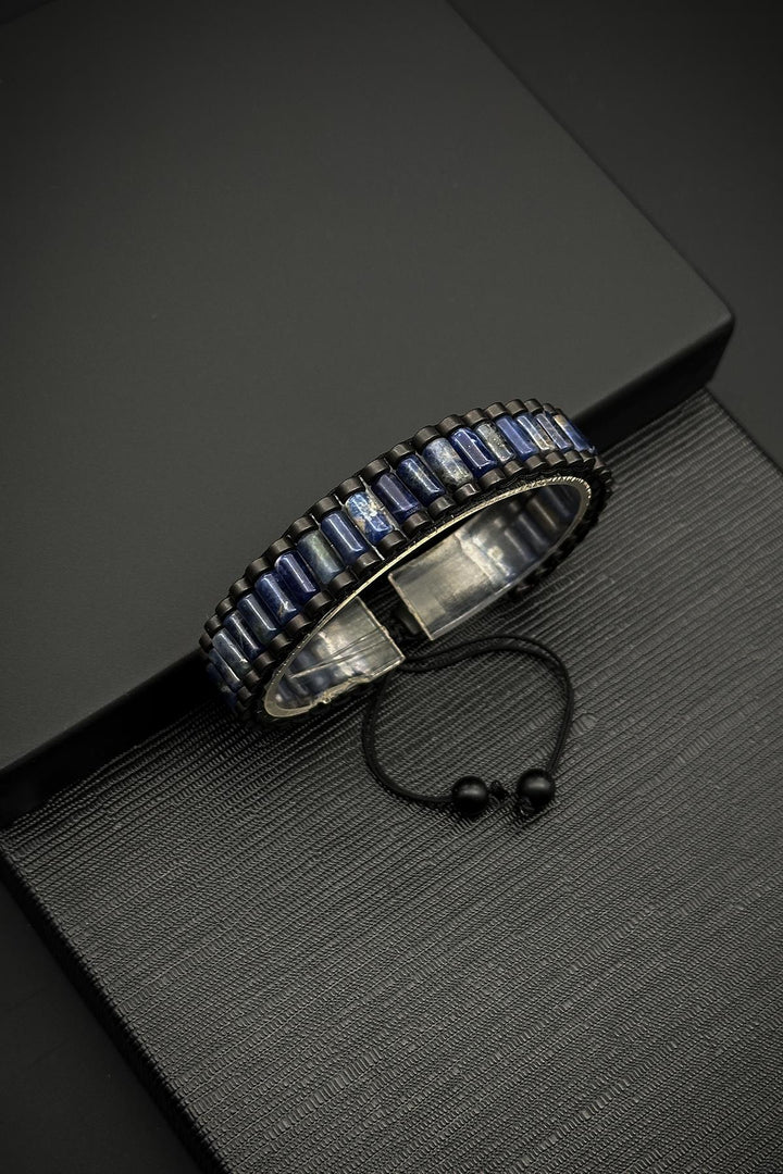 NVM FRNCH Varisit Natural Stone Navy Color Adjustable Macrame Men's Bracelet FRJ12065-3065-L2 - Essex