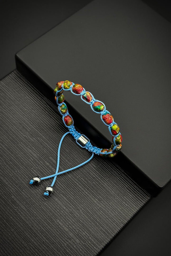 NVM FRNCH Varisit Natural Stone Blue Color Adjustable Macrame Men's Bracelet FRJ11998-2098-M2 - League City