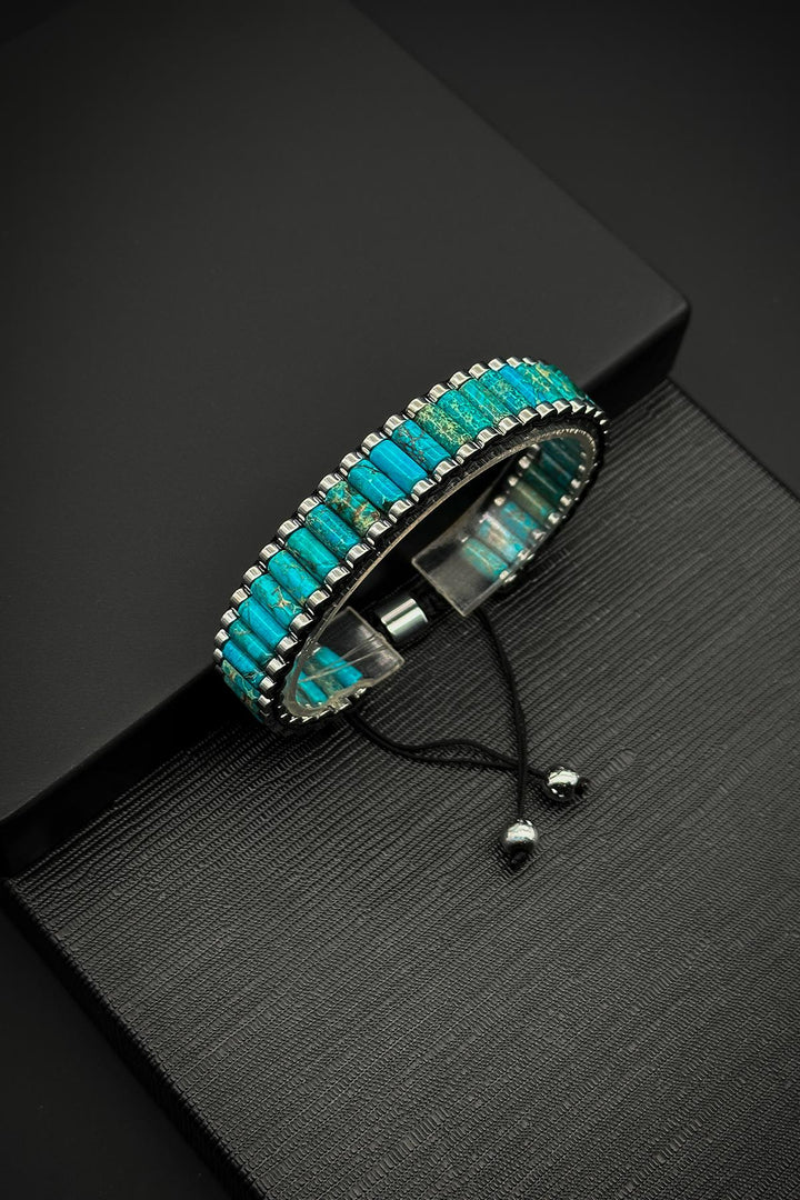 NVM FRNCH Varisit Natural Stone Blue Adjustable Macrame Men's Bracelet FRJ12065-3065-M - Viladecáns
