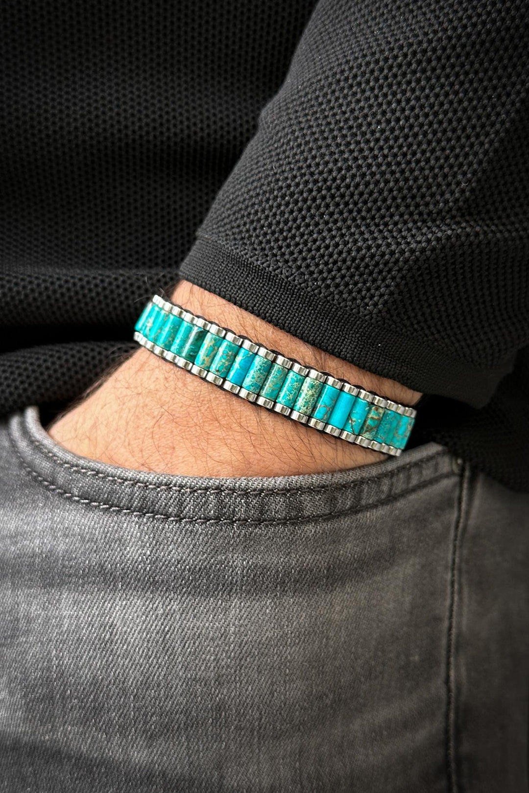 NVM FRNCH Varisit Natural Stone Blue Adjustable Macrame Men's Bracelet FRJ12065-3065-M - Viladecáns