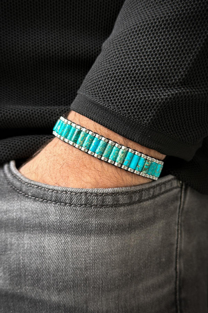 NVM FRNCH Varisit Natural Stone Blue Adjustable Macrame Men's Bracelet FRJ12065-3065-M - Viladecáns