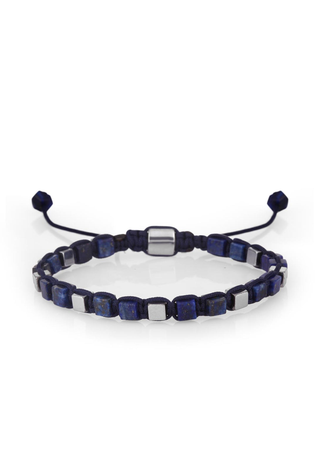 NVM FRNCH Lapis Lazuli Stone Cube Cut Adjustable Men's Bracelet in Navy Blue Color FRJ11255355-L - Utica