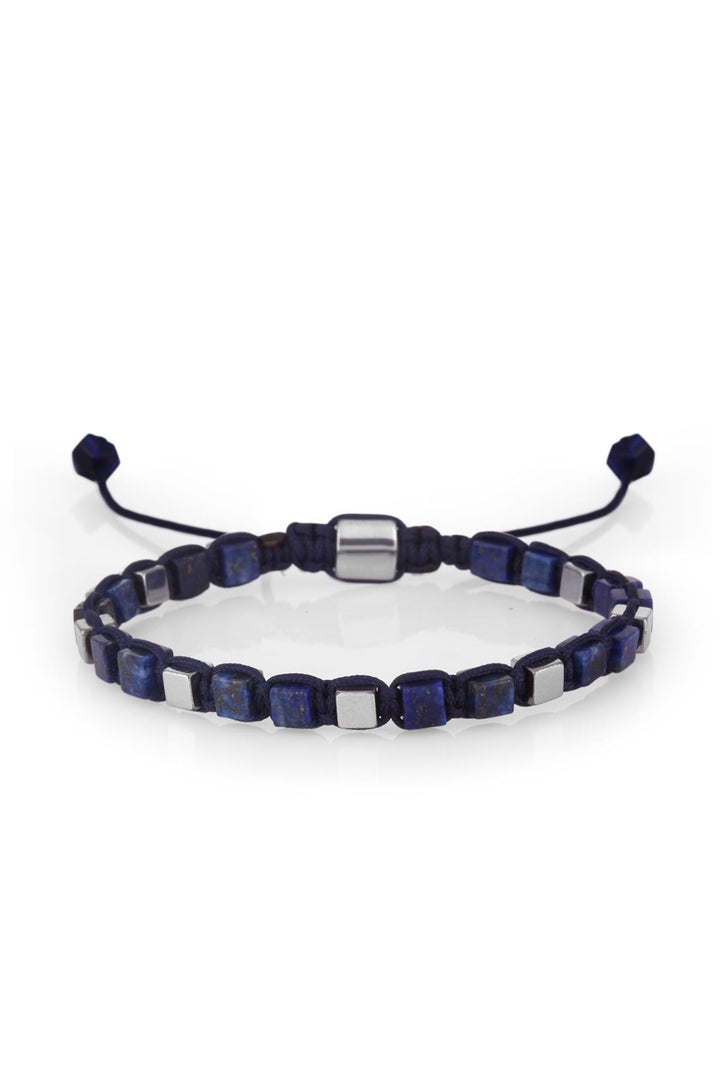 NVM FRNCH Lapis Lazuli Stone Cube Cut Adjustable Men's Bracelet in Navy Blue Color FRJ11255355-L - Utica
