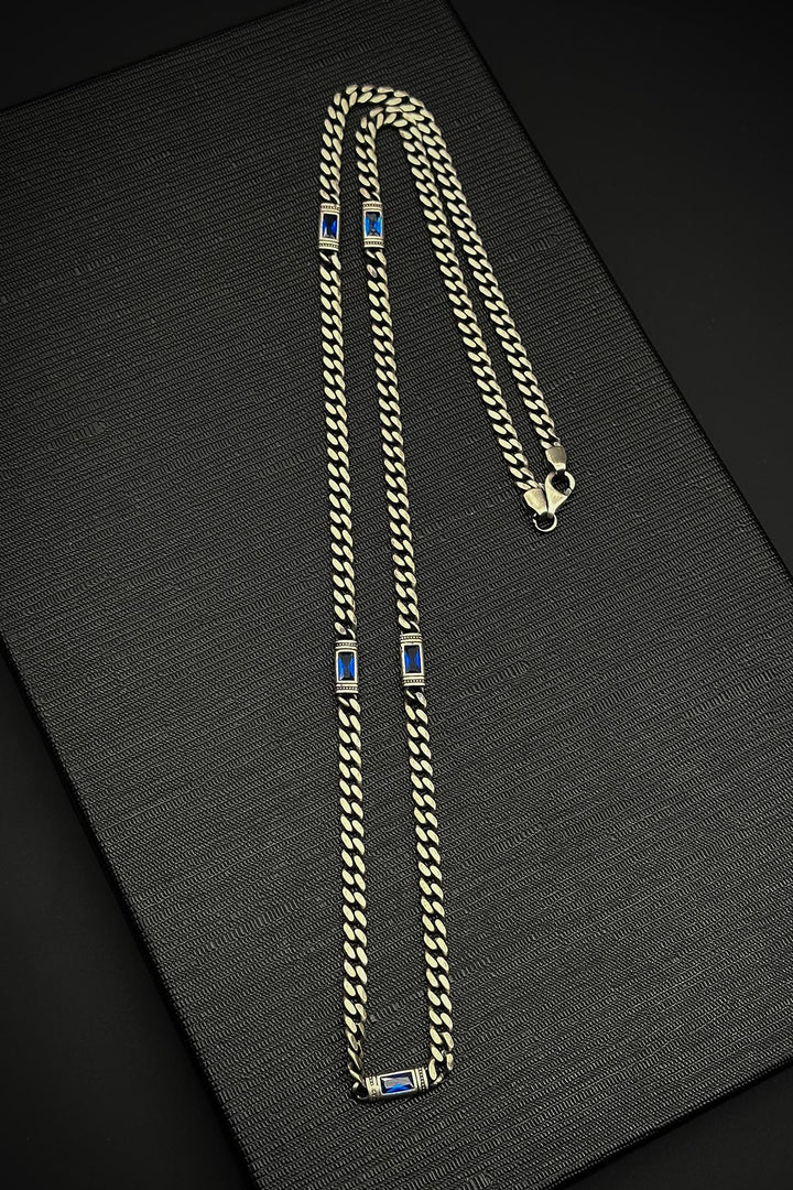 NVM FRNH 925 Sterling Silver Italian Model Navy Blue Zircon Stone Silver Color Men's Necklace FRJ30795-895-LA - Ramsgate