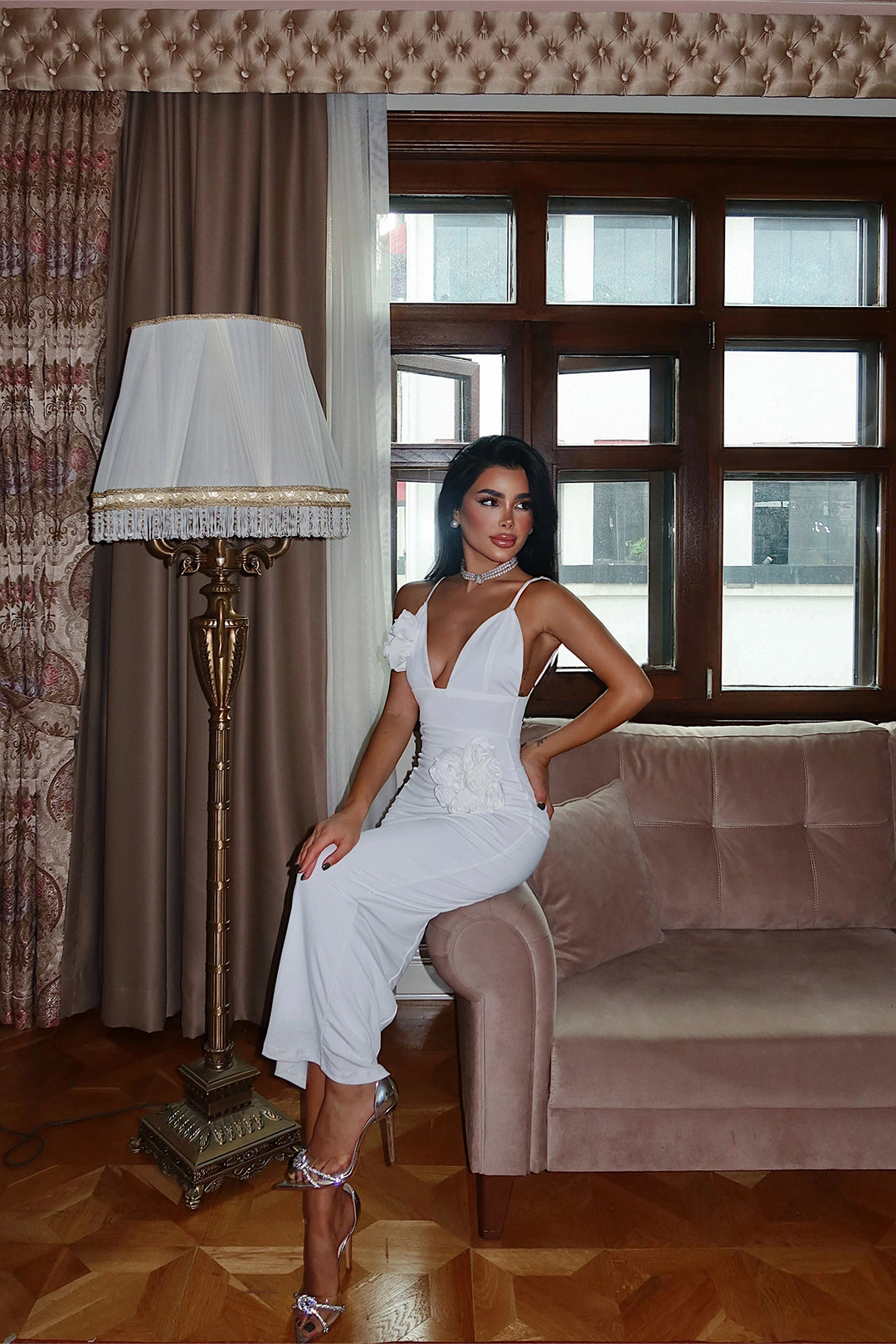 EYY Women White Blouse with Rose Detail Dress - Frosinone