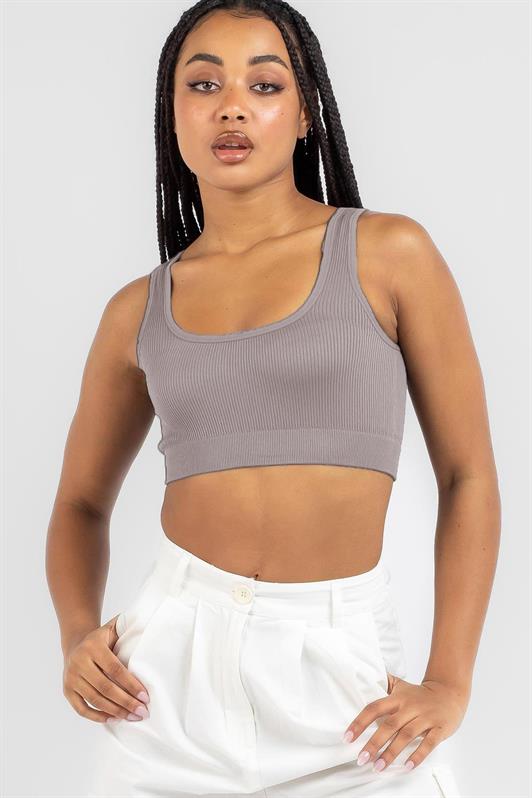 MDX Smoke Gray Basic Crop Top Blouse MG1757 - Santiago Tuxtla