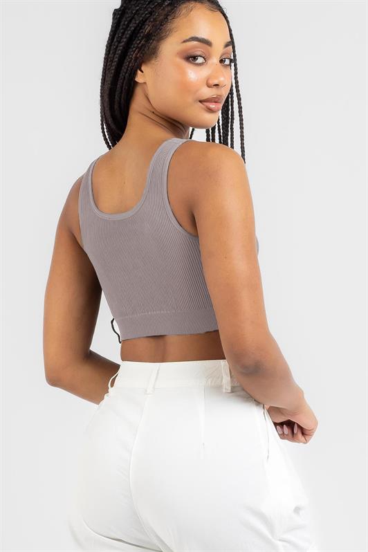 MDX Smoke Gray Basic Crop Top Blouse MG1757 - Santiago Tuxtla