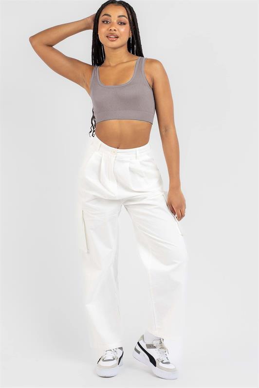 MDX Smoke Gray Basic Crop Top Blouse MG1757 - Santiago Tuxtla