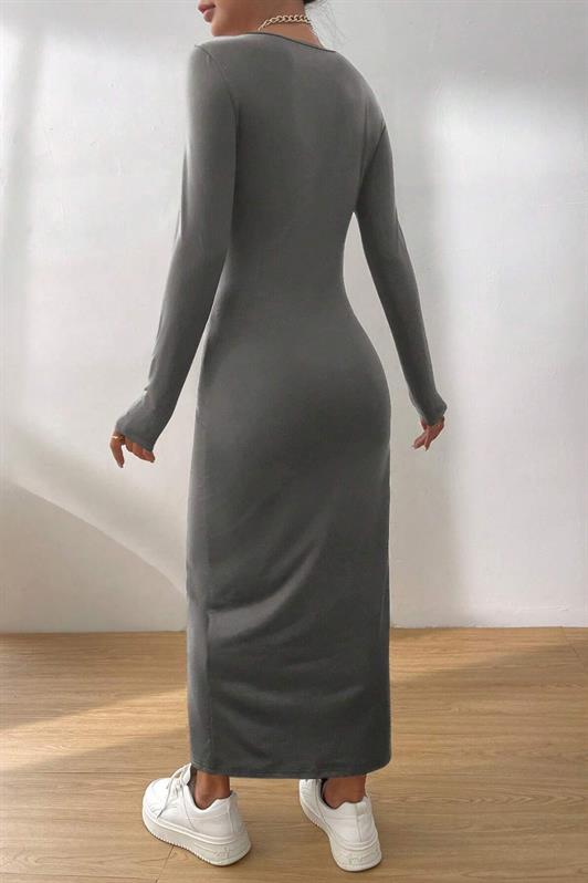 MDX Basic Half Fisherman Long Sleeve Dress MG1947 in Painted Gray - Alcamo