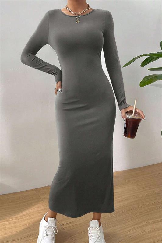 MDX Basic Half Fisherman Long Sleeve Dress MG1947 in Painted Gray - Alcamo