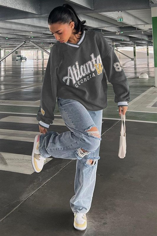 MDX Smoke Printed V Neck Sweatshirt MG1576 - Cuenca