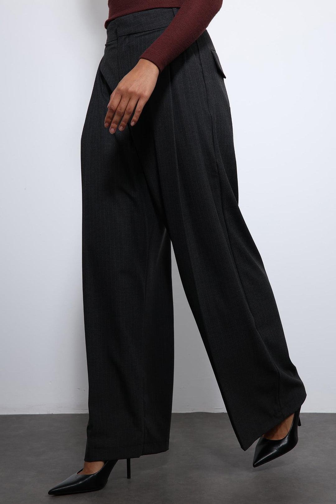 ANT Antioch Füme Çizgili Geniş Paça Pantolon - Sama