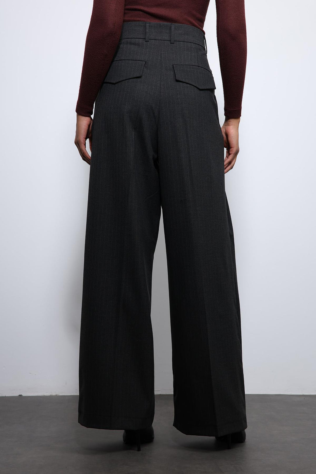 ANT Antioch Füme Çizgili Geniş Paça Pantolon - Sama