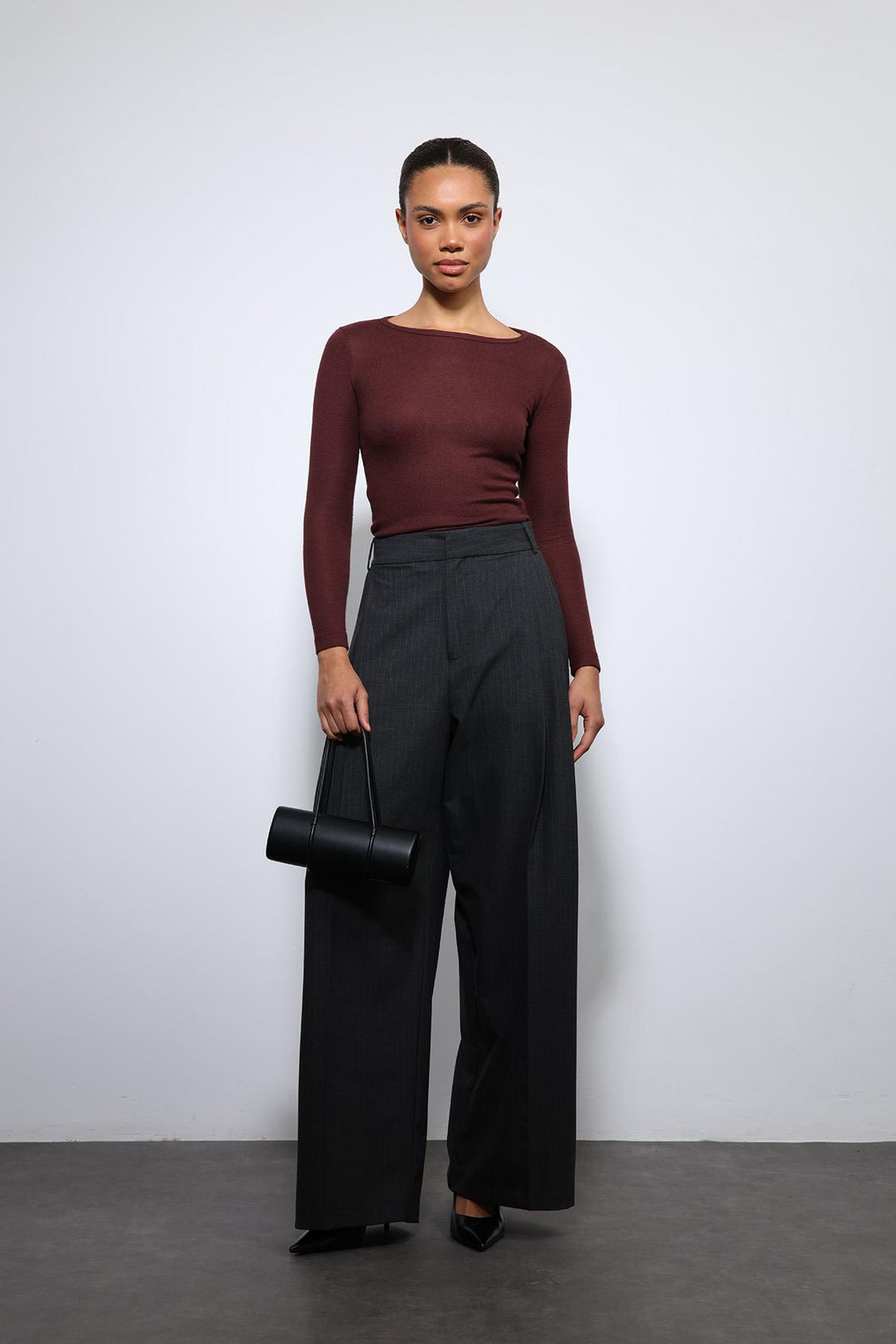 ANT Antioch Füme Çizgili Geniş Paça Pantolon - Sama