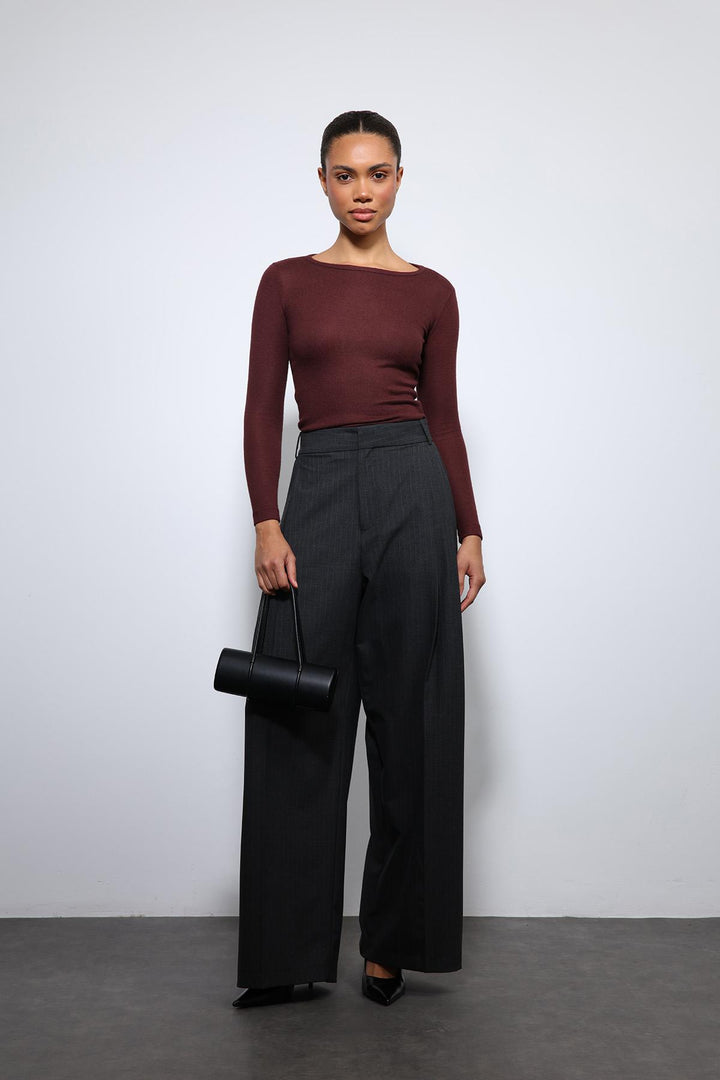 ANT Antioch Füme Çizgili Geniş Paça Pantolon - Sama