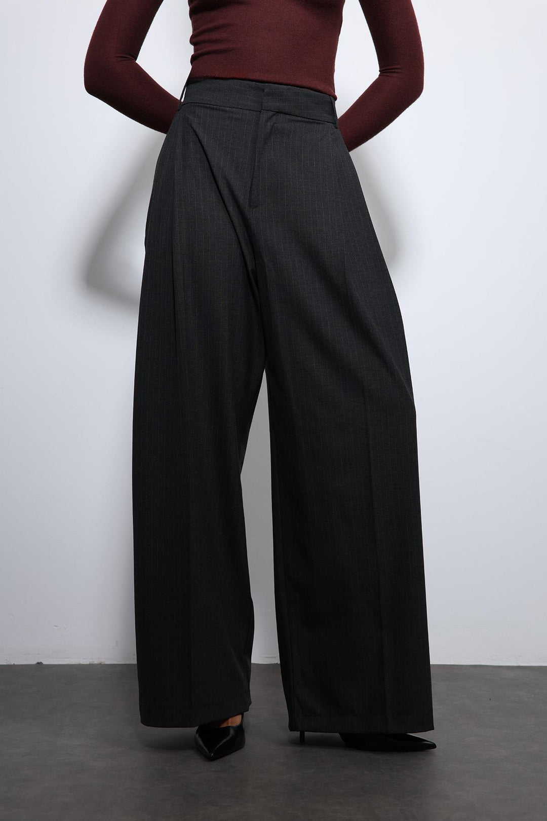 ANT Antioch Füme Çizgili Geniş Paça Pantolon - Sama