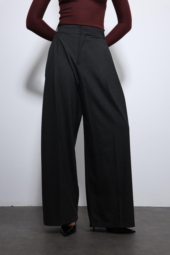 ANT Antioch Füme Çizgili Geniş Paça Pantolon - Sama