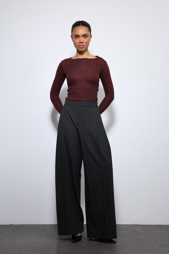 ANT Antioch Füme Çizgili Geniş Paça Pantolon - Sama