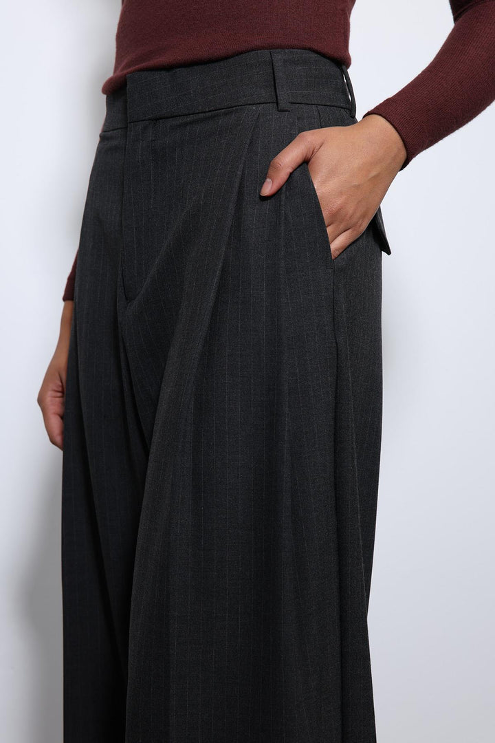 ANT Antioch Füme Çizgili Geniş Paça Pantolon - Sama