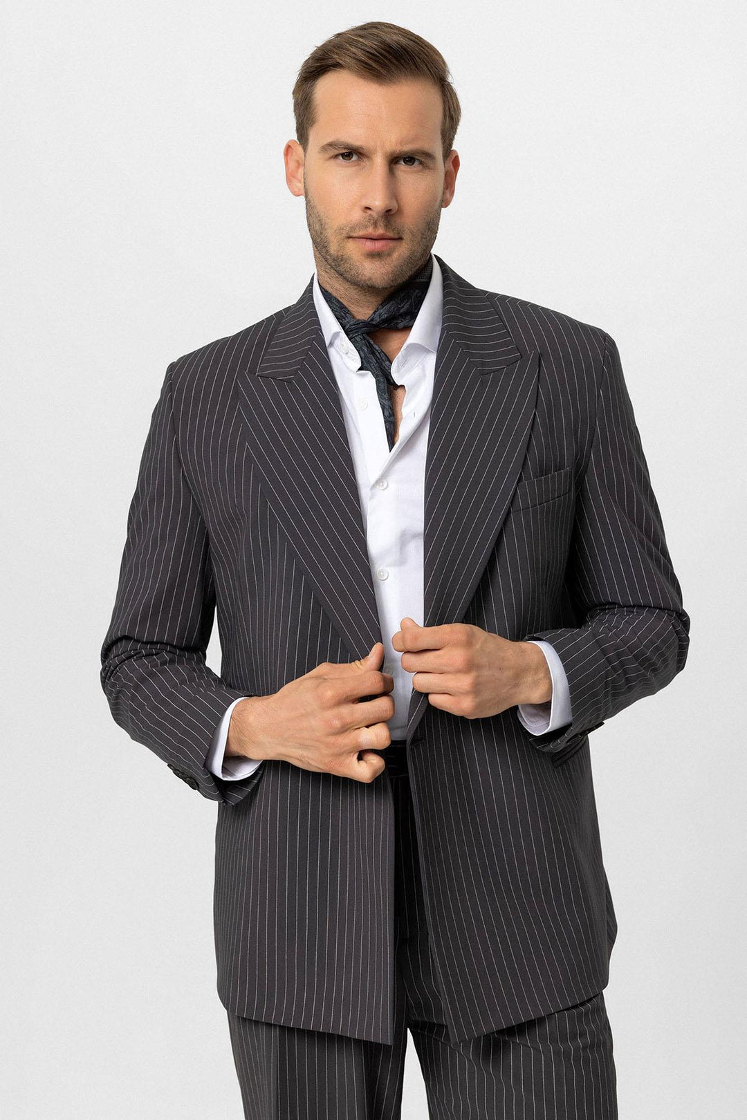 ANT Antioch Smoke Double Breasted Striped Men's Blazer Jacket - Charlottetown
