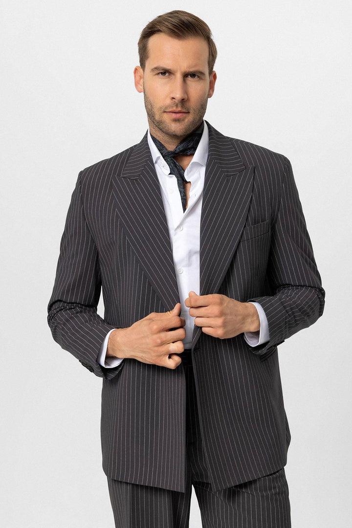 ANT Antioch Smoke Double Breasted Striped Men's Blazer Jacket - Charlottetown