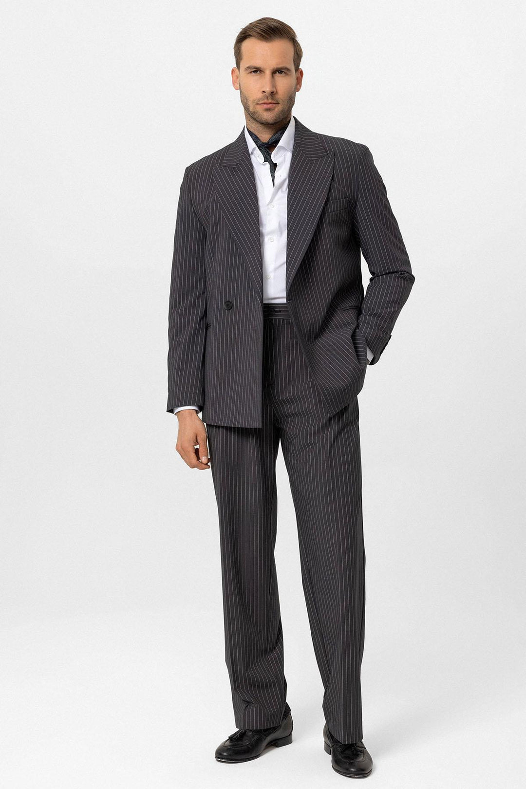 ANT Antioch Smoke Double Breasted Striped Men's Blazer Jacket - Charlottetown