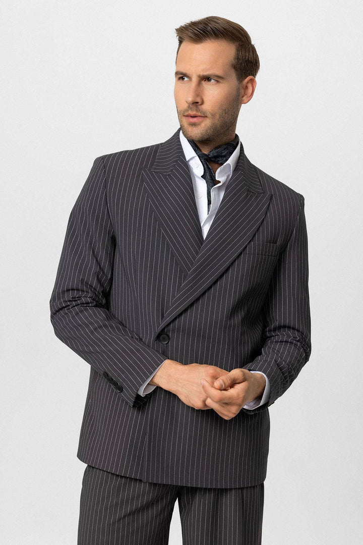 ANT Antioch Smoke Double Breasted Striped Men's Blazer Jacket - Charlottetown