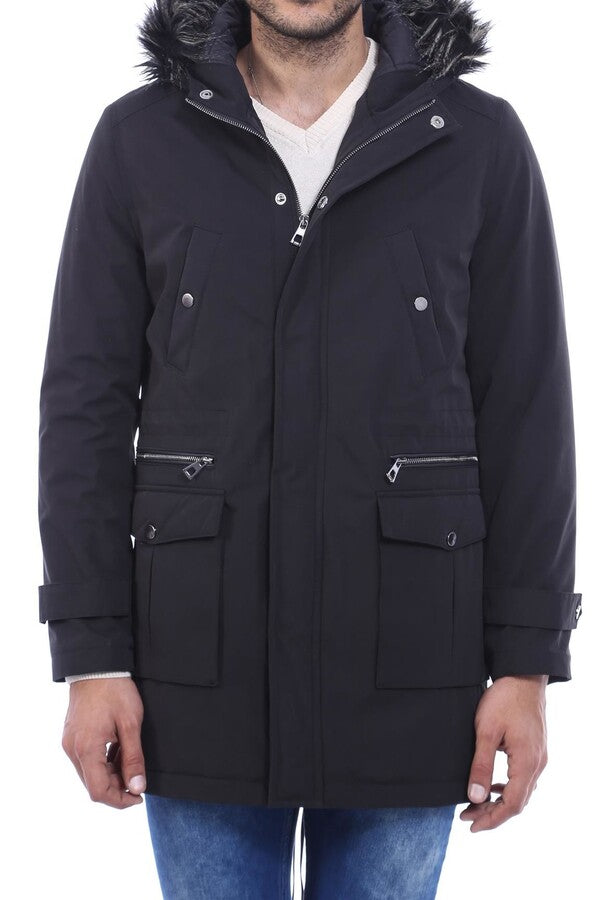 WSS Fur Hooded Black Men Coat  - Busto Arsizio