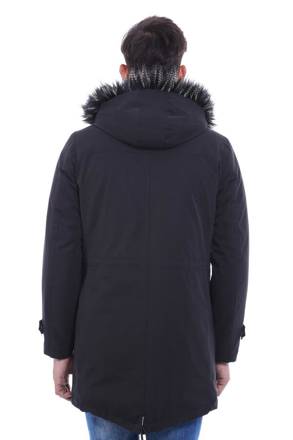 WSS Fur Hooded Black Men Coat  - Busto Arsizio