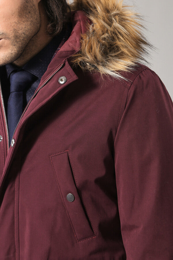 WSS Fur Hooded Burgundy Men Coat  - Falkensee