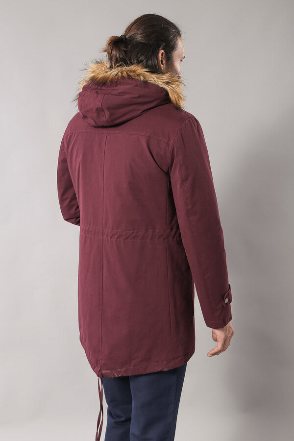 WSS Fur Hooded Burgundy Men Coat  - Falkensee