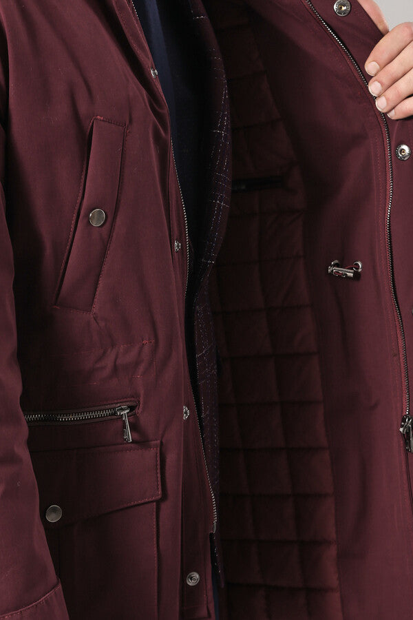 WSS Fur Hooded Burgundy Men Coat  - Falkensee