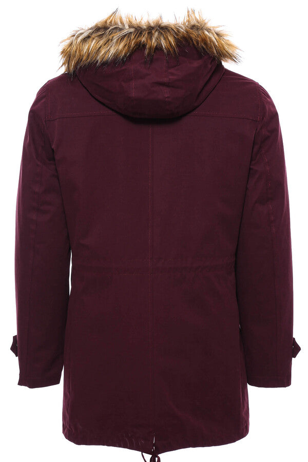 WSS Fur Hooded Burgundy Men Coat  - Falkensee