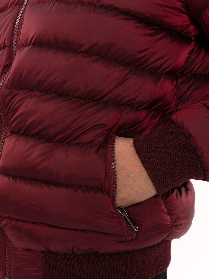 WSS Fur Hooded Burgundy Men Down Coat  - Maplewood