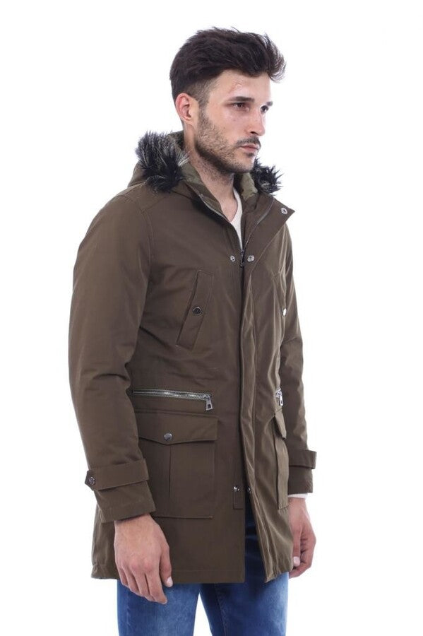 WSS Fur Hooded Parka Khaki Men Coat  - Lethbridge