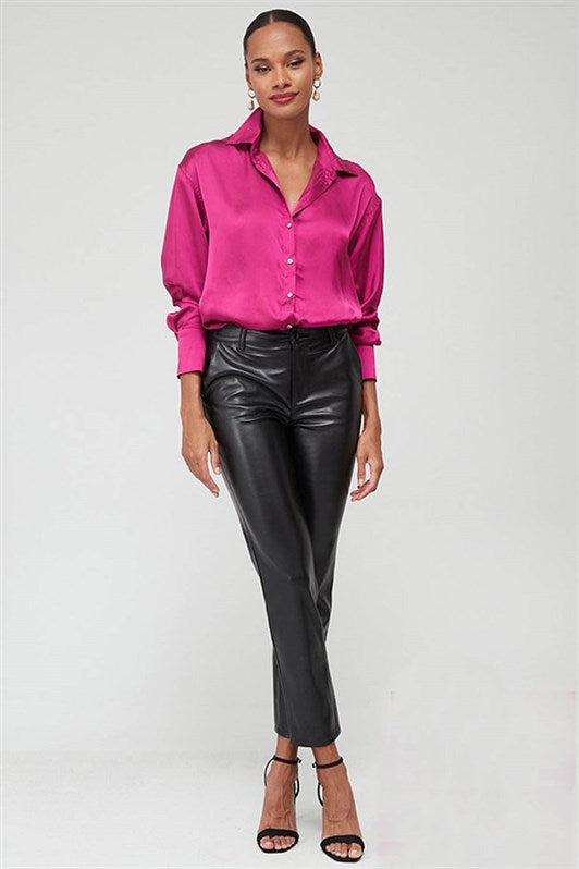 MDX Fuchsia Basic Women's Satin Shirt MG1326 - Rochester