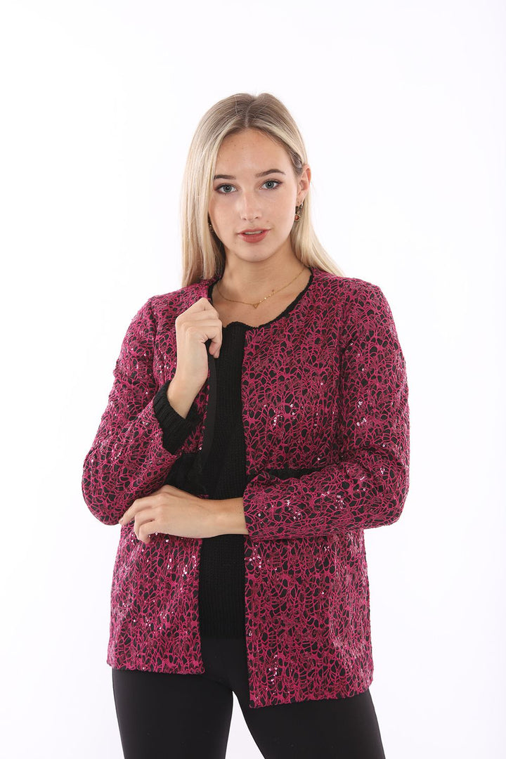 SNS Fuchsia Waist Lace Jacket with Lining and Sequins - Fuquay-Varina