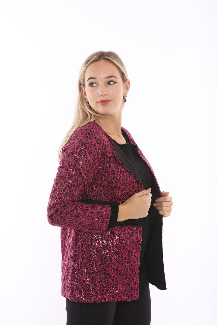 SNS Fuchsia Waist Lace Jacket with Lining and Sequins - Fuquay-Varina