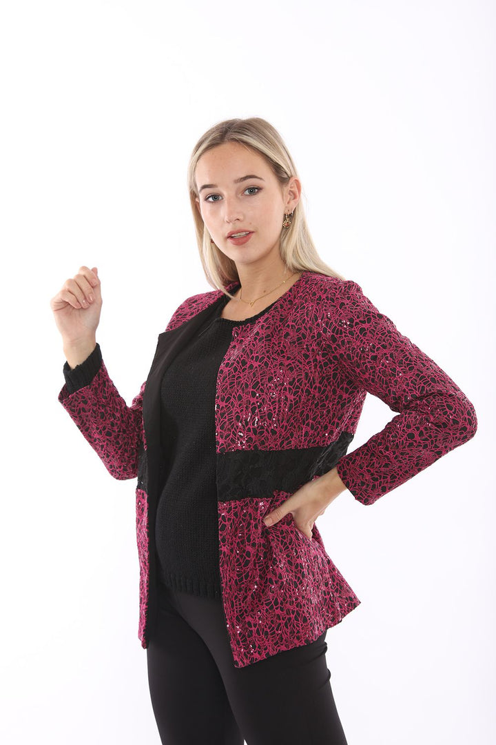 SNS Fuchsia Waist Lace Jacket with Lining and Sequins - Fuquay-Varina