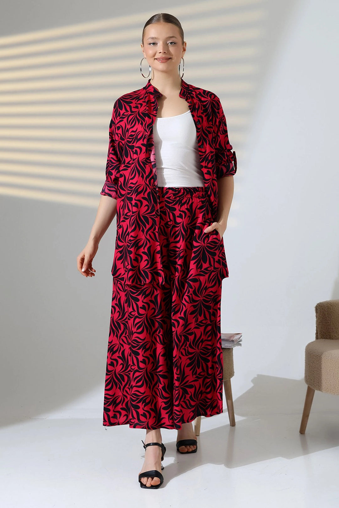 Fuchsia Judge Collar Shirt and Comfortable Fit Pants Woven Top Set BCVL-25V053 - Norwich