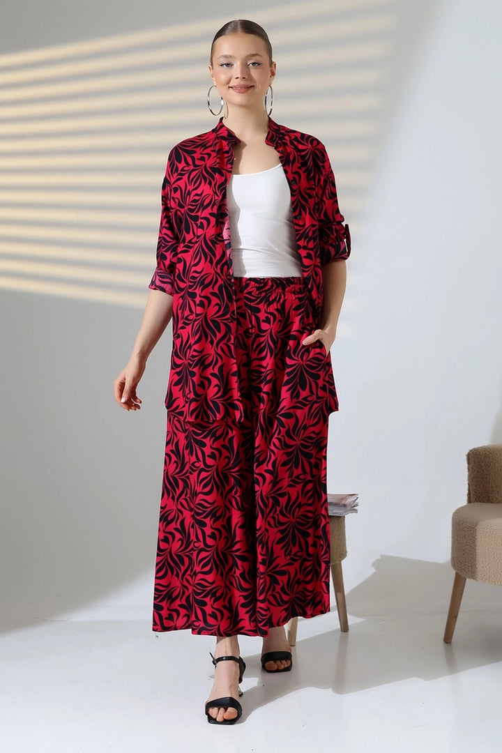 Fuchsia Judge Collar Shirt and Comfortable Fit Pants Woven Top Set BCVL-25V053 - Norwich