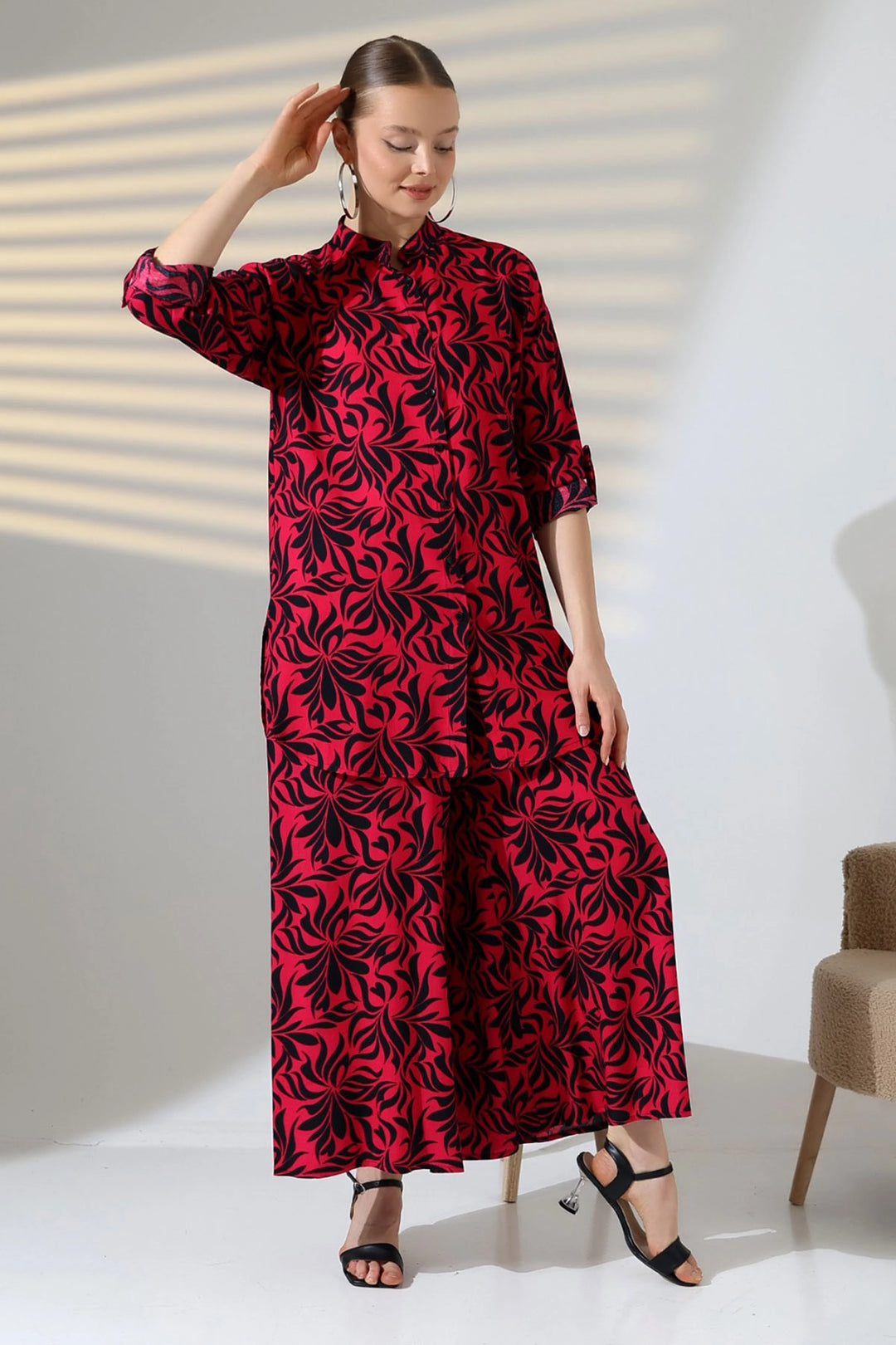 Fuchsia Judge Collar Shirt and Comfortable Fit Pants Woven Top Set BCVL-25V053 - Norwich