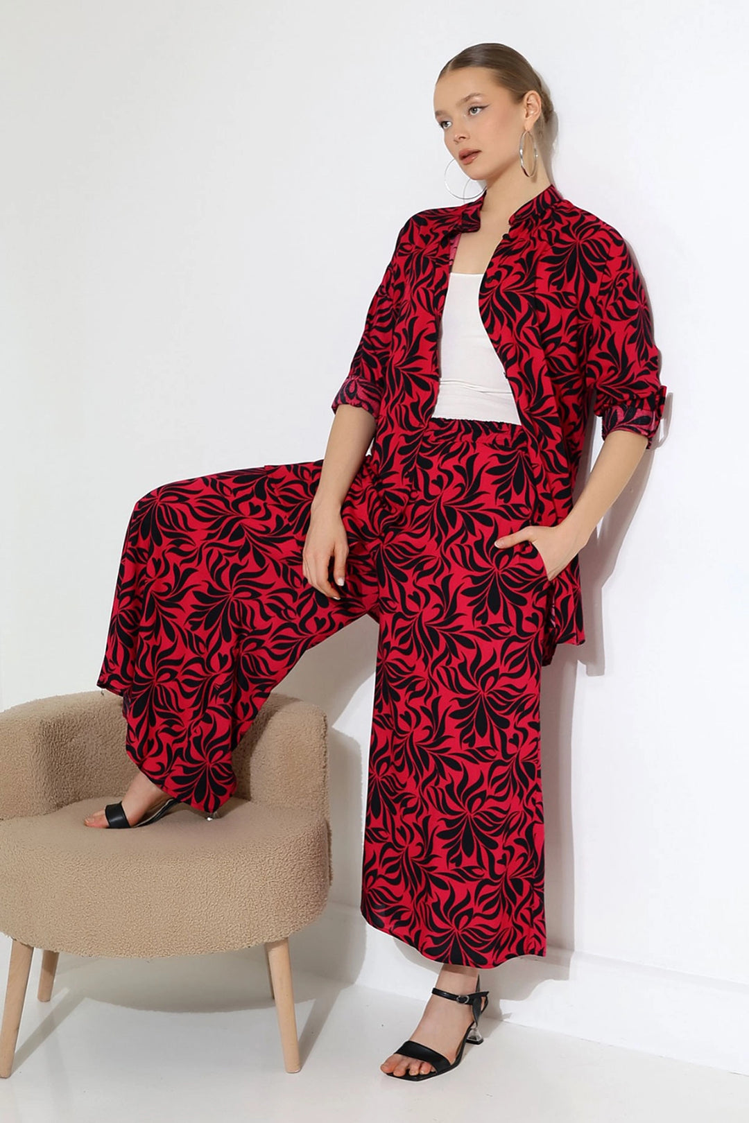 Fuchsia Judge Collar Shirt and Comfortable Fit Pants Woven Top Set BCVL-25V053 - Norwich