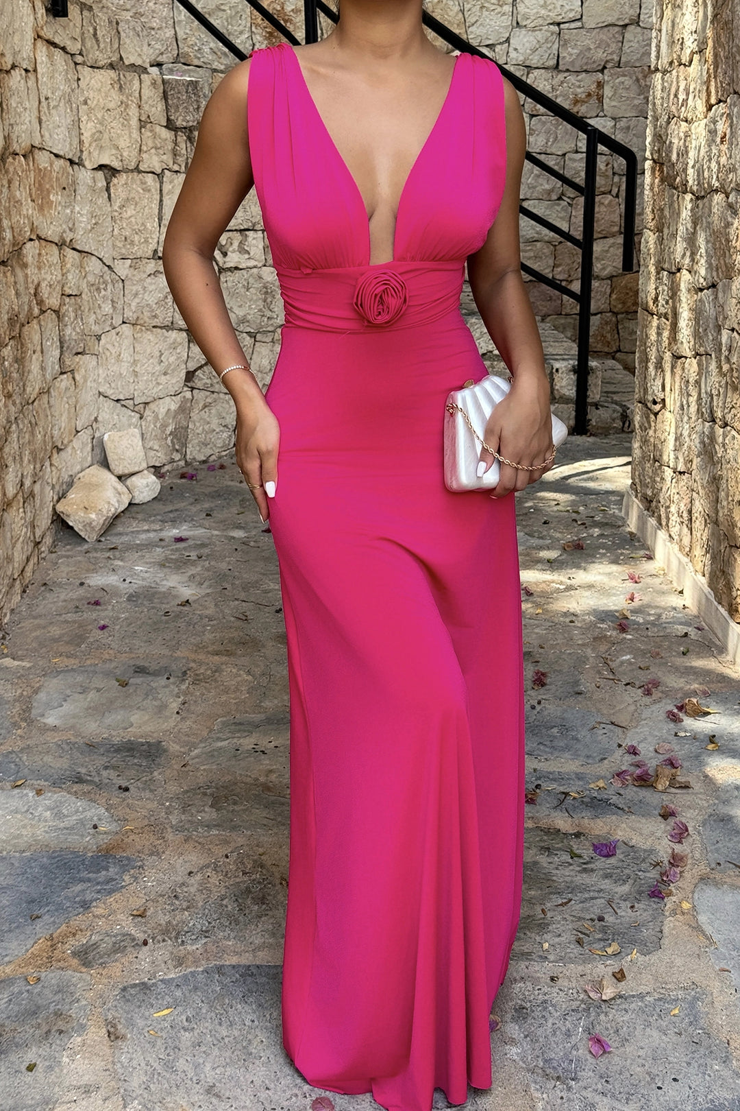 EYY Women Fuchsia Isolated Rose Detailed Dress - Havant