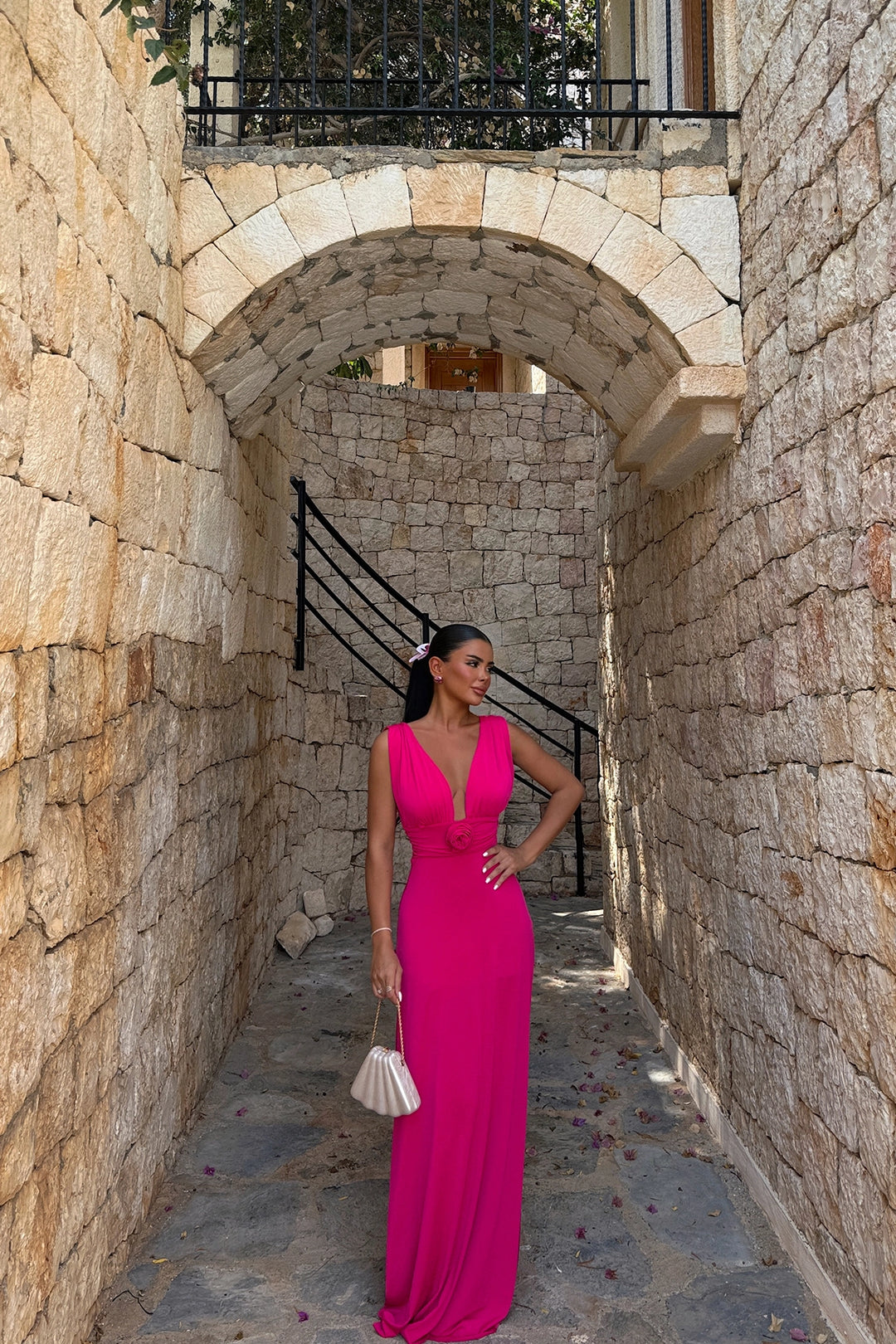 EYY Women Fuchsia Isolated Rose Detailed Dress - Havant