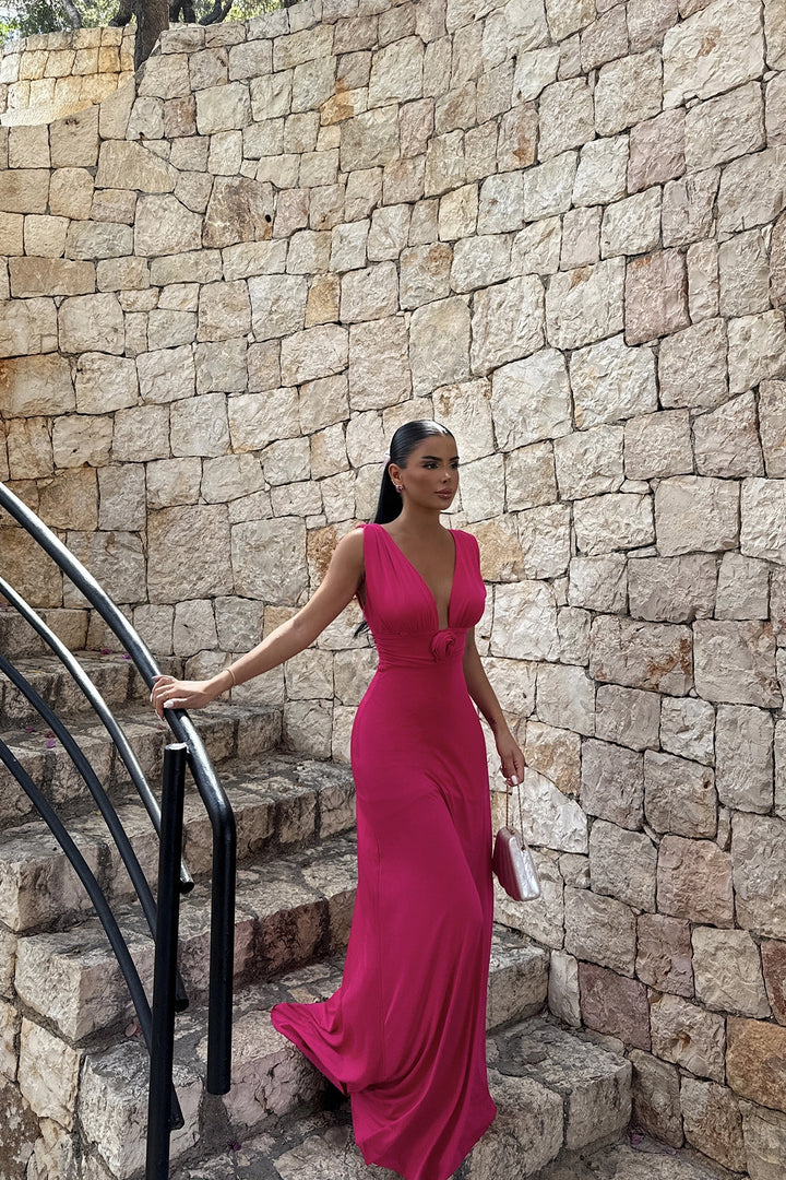 EYY Women Fuchsia Isolated Rose Detailed Dress - Havant